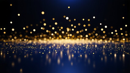 Naklejka premium Golden and Blue Lights of Sparkle on Dark Wood, An Elegant and Mystical Atmosphere