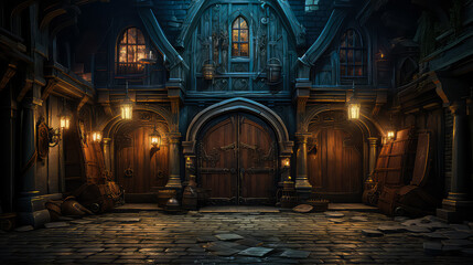 Tudor style, House Fantasy background, Creating antique design of Indoor Spaces architecture decorate vintage concept