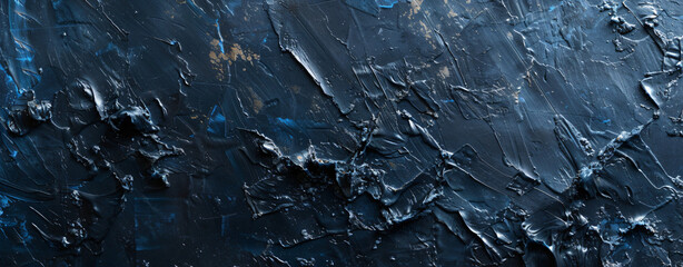 Closeup of Abstract Rough Dark Blue Black Art Paint.