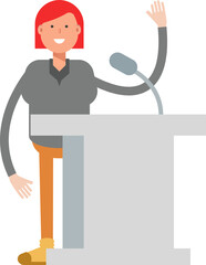 Woman Character Speaking on Podium
