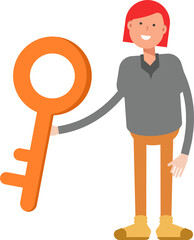 Woman Character Holding Key
