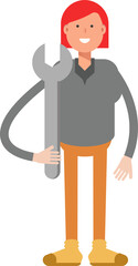 Woman Character Holding Wrench
