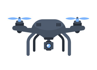 Drone with video camera. Quadcopter Aerial drone. Vector illustration