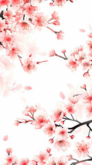 Fototapeta premium Cherry blossom isolated on white. AI generated art illustration.
