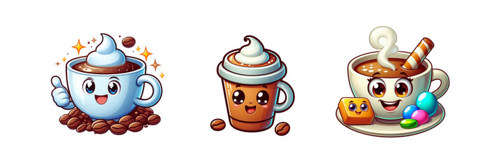 Set of coffee cup clipart, illustration, isolated over on transparent white background