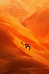 Obraz premium a camel standing on the dunes in the desert.
