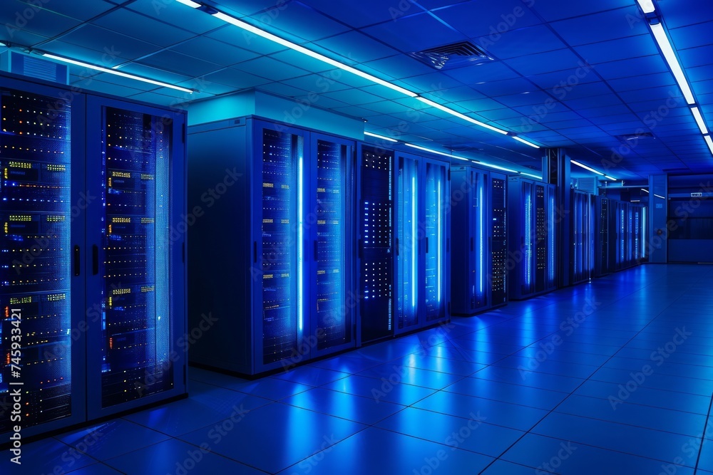 Poster server room with racks of data servers