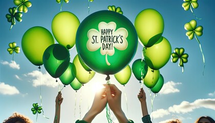 "Festive St. Patrick's Day Celebration with Shamrock Balloons"