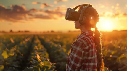 A captivating artwork showcasing the integration of virtual reality technology with the agricultural industry