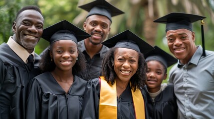 Multigenerational African American Family Celebrating Graduation Together in Nature