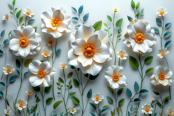 3d mural flower and wallpaper background.