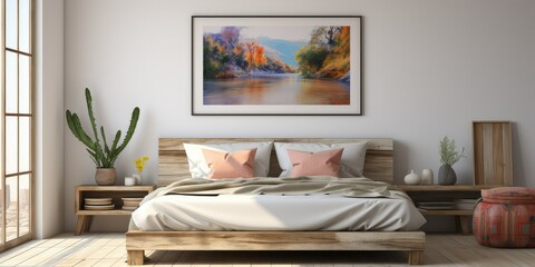 Boho style wall art set in bed room.