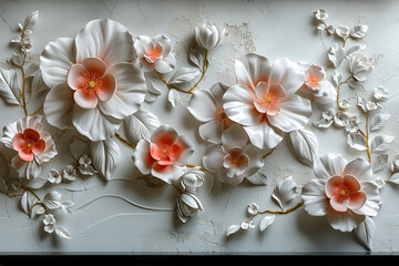 3d mural flower and wallpaper background.