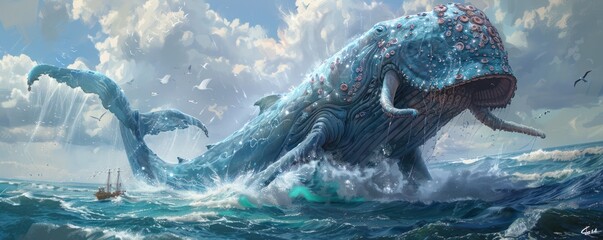 A monstrous kraken vs an AI enhanced whale Their battle creates waves that threaten to engulf the world
