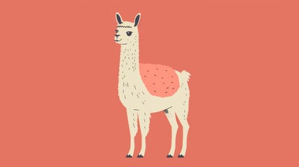 Illustration of a cute llama with a pink blanket and on a coral background