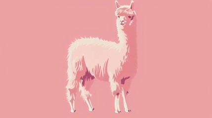 Illustration of a white llama on a pink background, stylized with a minimalist and modern design