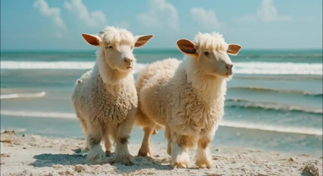 a pair of goats on the beach footage