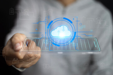 Concept of using cloud servers Data protection is convenient, fast and reduces costs.