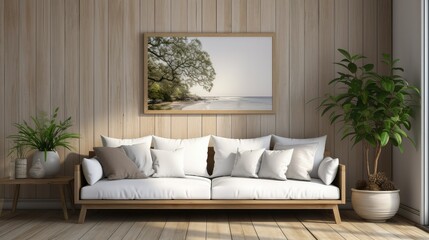 Fototapeta premium Modern living room with beautiful frame on wall.