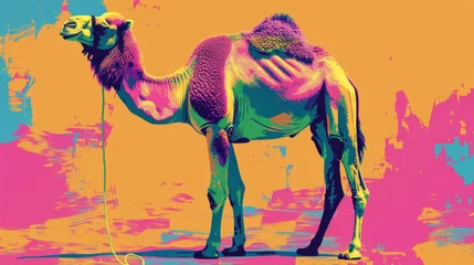 Foto op Plexiglas Colorful pop art style illustration of a camel on a vibrant background © Sohaib q