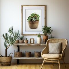 Fototapeta na wymiar Modern living room with beautiful frame on wall.