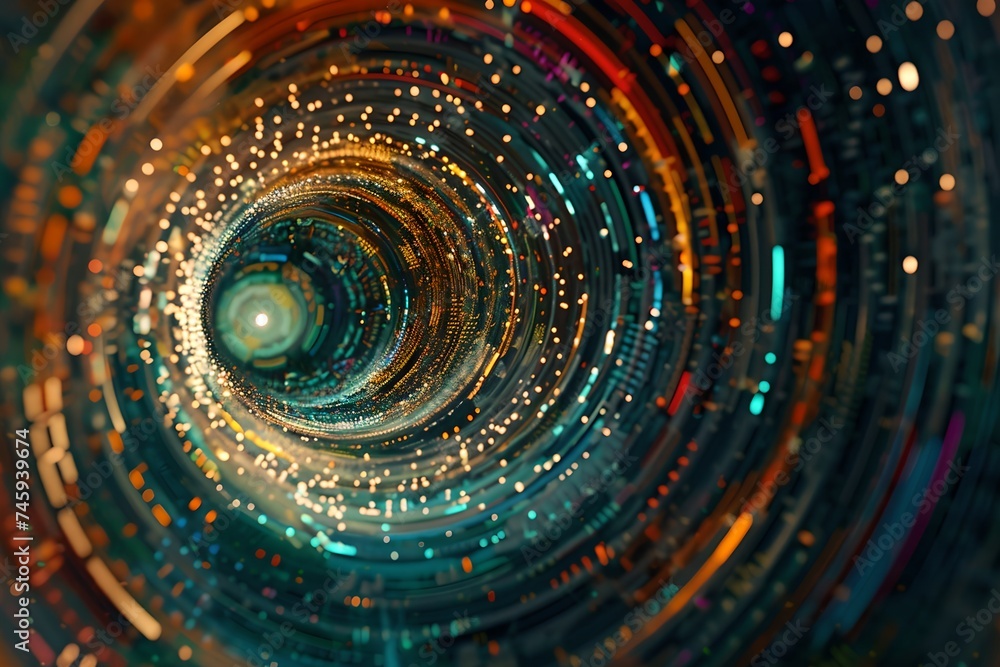 Poster abstract technology tunnel with light effects. global connection concept. big data, network visualiz