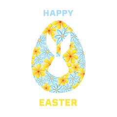 Happy Easter.Trendy cheerful easter design with bunny and flowers.Easter banner, poster, greeting card.Vector illustration