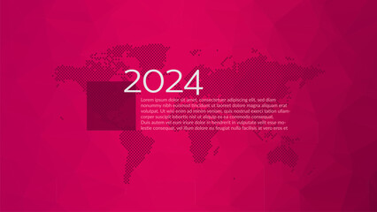 2024 year. Magenta gradient vector background with sample text. Element for business, web design, infographic element, event, page, presentation, triangle pattern - 745939639