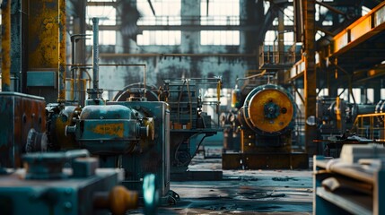 A factory floor filled with industrial machinery for metal production - obrazy, fototapety, plakaty
