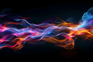 Fototapeta premium Dynamic neon light waves. Abstract energy flow background. Global connection concept. Big data, network visualization, blockchain, web. Future digital technology. Ai and neural networks