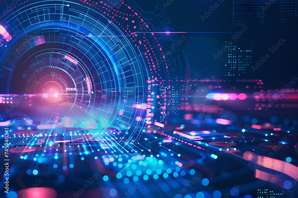 Poster futuristic blue cyber tunnel with light effects. abstract background. global connection concept. big