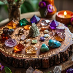 Minerals, Crystals, Semi precious Gemstones, Magic still life for Crystal Energy Healing, Esoteric ritual, Witchcraft, Spiritual practice, Meditation, reiki - 745940222