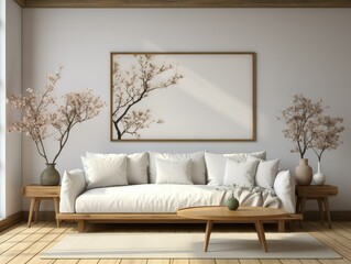 Fototapeta na wymiar Modern living room with beautiful frame on wall.