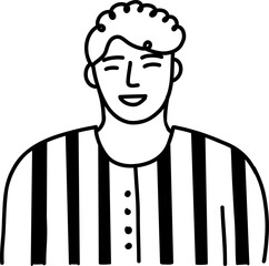 Character smiling man different age and ethnicity. Young  diverse. Vector outline illustration, linear, thin line, hand drawn sketch, doodle 