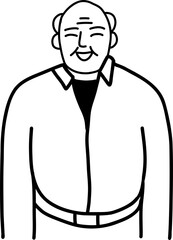 Character smiling man different age and ethnicity.  Aged, diverse. Vector outline illustration, linear, thin line, hand drawn sketch, doodle 