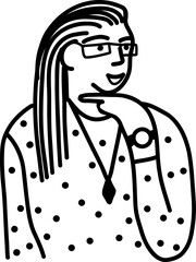 Character smiling woman. Afro American,young and aged. Vector outline illustration, linear, thin line, hand drawn sketch, doodle 