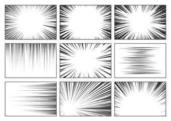 Comic Speed Lines Set. Dynamic Streaks Or Rays Used In Comics To Convey Motion And Speed. They Emphasize Movement - 745940626
