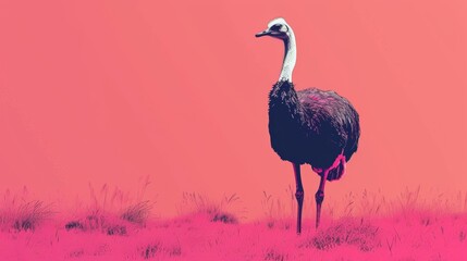 ostrich in the wild - obrazy, fototapety, plakaty