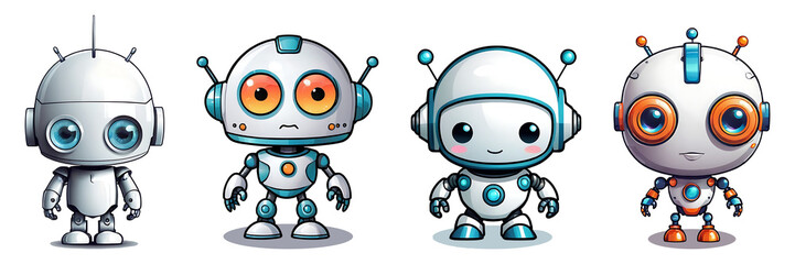 Clipart of a set of cute robots.