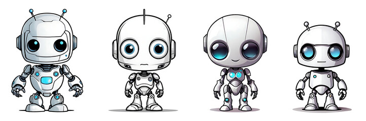 Clipart of a set of cute robots.