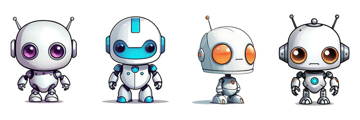 Clipart of a set of cute robots.