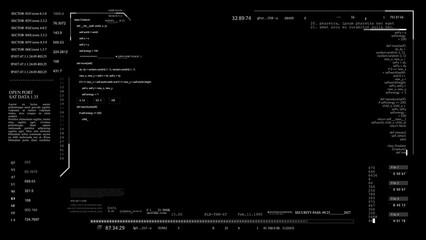 Digital display showing white numbers lines on black background