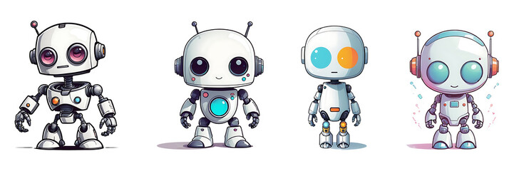 Clipart of a set of cute robots.