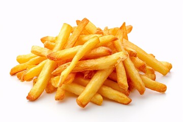 A close-up shot of a tempting pile of crispy golden French fries freshly fried and looking delectable