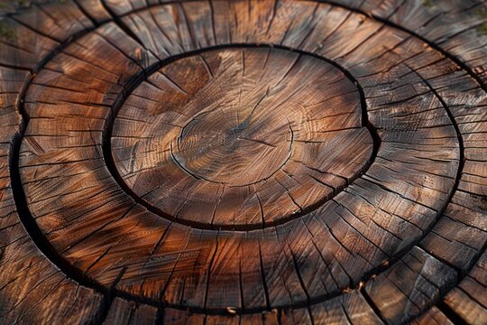 Circular wood pattern, age rings intricately cut with a chainsaw