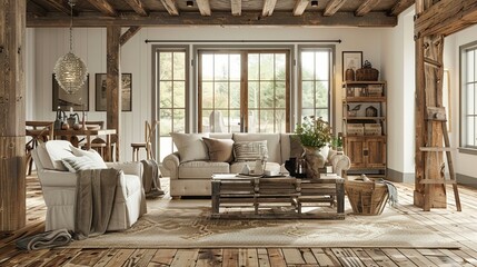 Rustic farmhouse interior featuring a stunning wooden texture floor