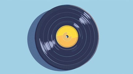 A vintage vinyl record with a yellow label centered on a blue background, illustrating retro music themes, analog audio technology, and nostalgia