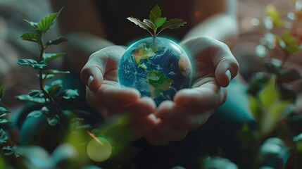 Happy earth day. African hands holding globe, earth. Earth day concept.Modern style illustration - obrazy, fototapety, plakaty