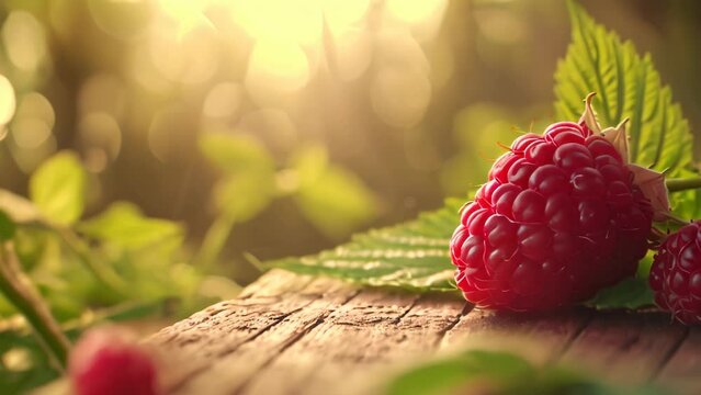 strawberry on wooden background. 4k video animation