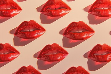 Women's Red Lips on a Beige Background
